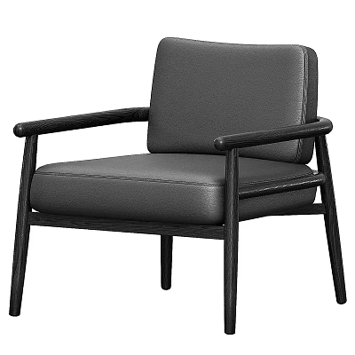 Black Leather Upholstered Accent Chair with Wooden Armrests and Modern Minimalist Design 3d model