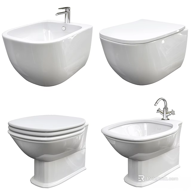 Modern White Ceramic Toilet Designs With Wall Hung And Tank Models For Bathroom 3d model 