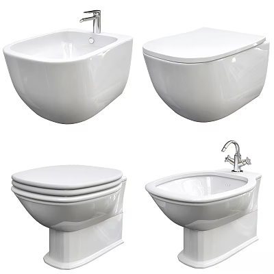 Modern White Ceramic Toilet Designs With Wall Hung And Tank Models For Bathroom 3d model