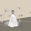 Wedding Dress Display With Heart Shapes LOVE Sign And White Floral Decorations