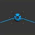 Futuristic Blue Mechanical Character Featuring Black Appendages Orange Accents And 3D Structure