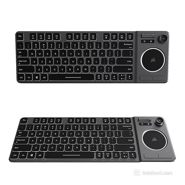 Slim Computer Keyboard With Integrated Trackpad And Multimedia Control Knob Design 3d model 