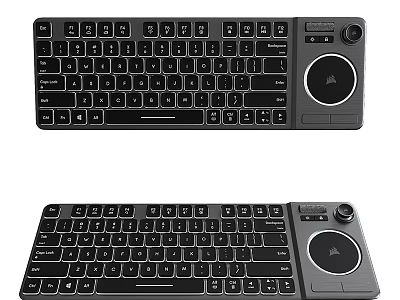 Slim Computer Keyboard With Integrated Trackpad And Multimedia Control Knob Design 3d model