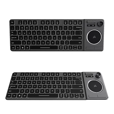 Slim Computer Keyboard With Integrated Trackpad And Multimedia Control Knob Design 3d model