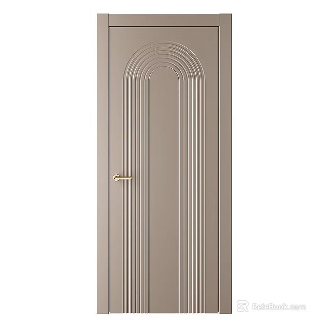 Light Brown Hinged Door With Arched Lines And Golden Handle For Home Interior 3d model 