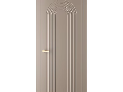 Light Brown Hinged Door With Arched Lines And Golden Handle For Home Interior 3d model