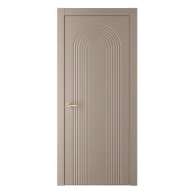 Light Brown Hinged Door With Arched Lines And Golden Handle For Home Interior 3d model