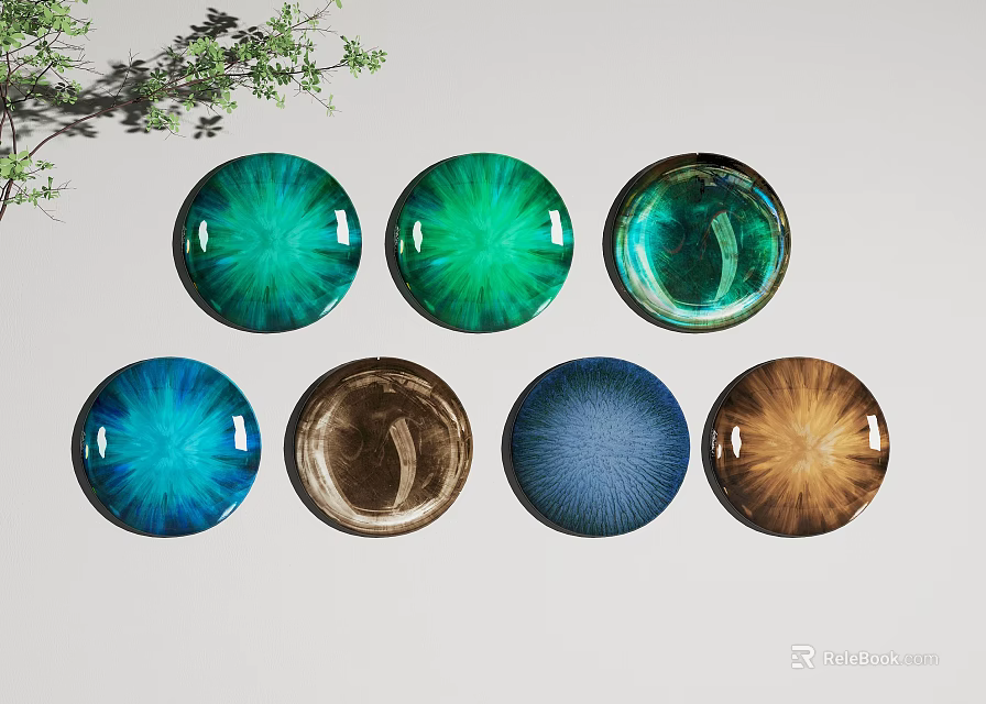 Colorful Circular Wall Decor With Green Blue Brown Glossy Gem Like Texture 3d model 