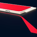 Red Stage Design With White Border And VERITAS Logo On Dark Background