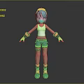 Game and Movie Character with Turquoise Hair White Tank Top Green Shorts and Roller Skates