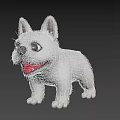 White French Bulldog 3D Model With Blue Background Smiling Open Mouth Red Tongue Standing