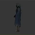 Game And Movie Fantasy Character Wearing Green Robe Blue Cloak Brown Belt And Red Pouch
