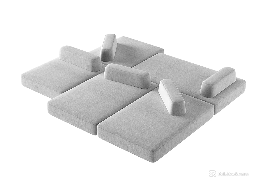Modern Gray Modular Sofa Set With Multiple Cushions And Flexible Arrangement Design 3d model 