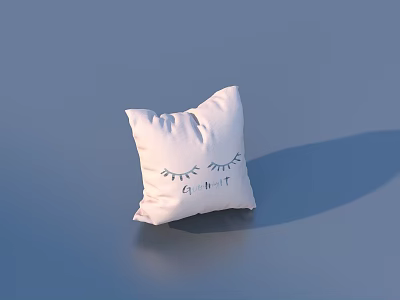 White Decorative Pillow With Blue Eyelash Design And AI LIFT Text 3d model