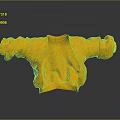 Abstract Garment Shaped Sculpture with Orange Yellow Pleated Texture on Grey Background and Reflection