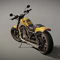 Yellow Vintage Motorcycle With Black Seat Round Headlight And Shiny Metal Body