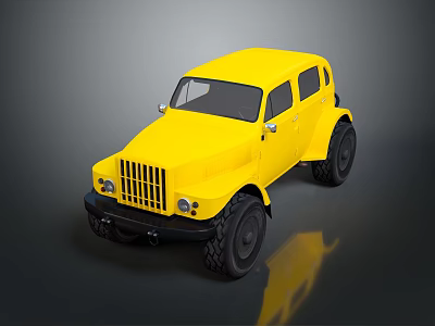 Classic Yellow Military Vehicle With Large Tires Front Grille And Sturdy Design 3d model