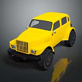 Classic Yellow Military Vehicle With Large Tires Front Grille And Sturdy Design