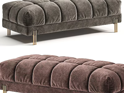 Dark Brown Tufted Velvet Ottoman Bench With Gold Metal Legs 3d model