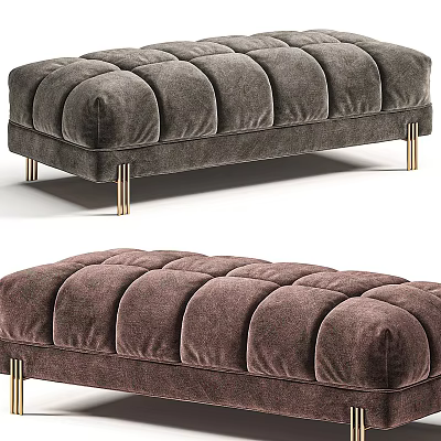 Dark Brown Tufted Velvet Ottoman Bench With Gold Metal Legs 3d model