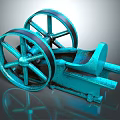 Vintage Blue Mechanical Equipment Featuring Two Large Wheels And Metal Structure 3d model