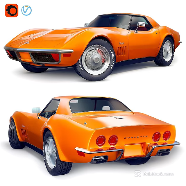 Classic Orange Chevrolet Corvette Sports Car Exterior Design With Vintage Styling 3d model 