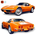 Classic Orange Chevrolet Corvette Sports Car Exterior Design With Vintage Styling