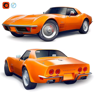 Classic Orange Chevrolet Corvette Sports Car Exterior Design With Vintage Styling 3d model