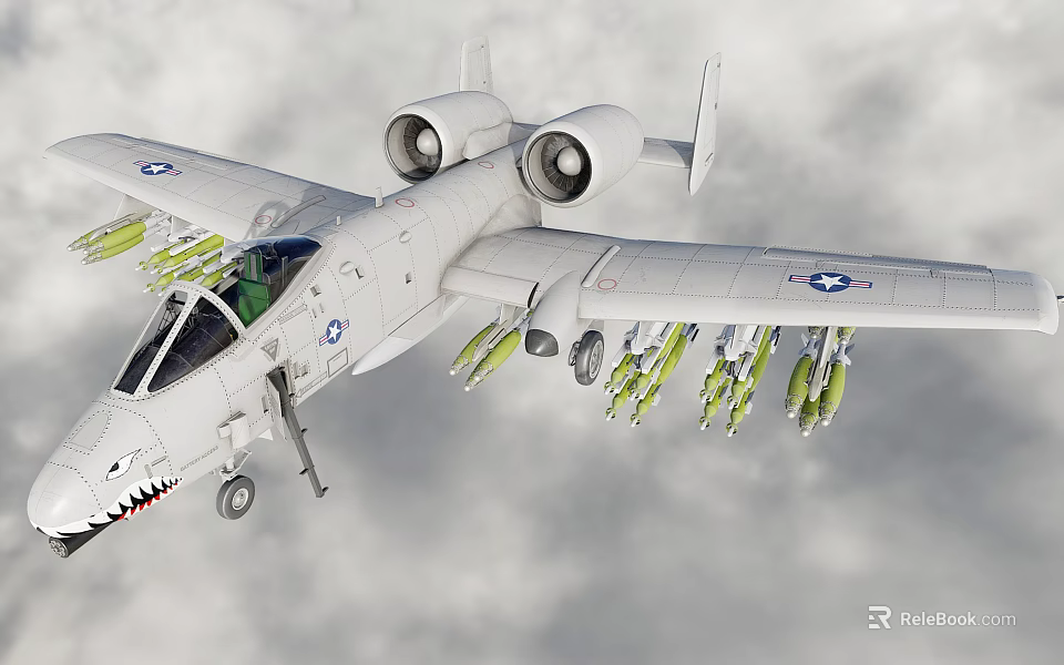 US Air Force Fighter Jet Flying In Clouds Shark Mouth Paint Loaded Missiles Twin Engines 3d model 