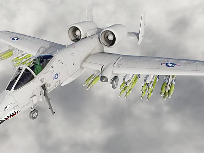 US Air Force Fighter Jet Flying In Clouds Shark Mouth Paint Loaded Missiles Twin Engines 3d model