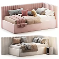 Comfortable Kids Bed Design With Upholstered Headboard Decorative Pillows And Blanket