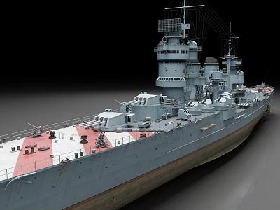 Vintage Military Battleship With Gray Hull Red White Deck And Turrets 3d model