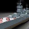 Vintage Military Battleship With Gray Hull Red White Deck And Turrets