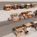 Various Street Food Carts With Awnings Tables And Different Design Styles