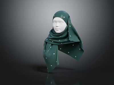 Stylish Green Hijab With White Polka Dots For Modern Modest Fashion 3d model