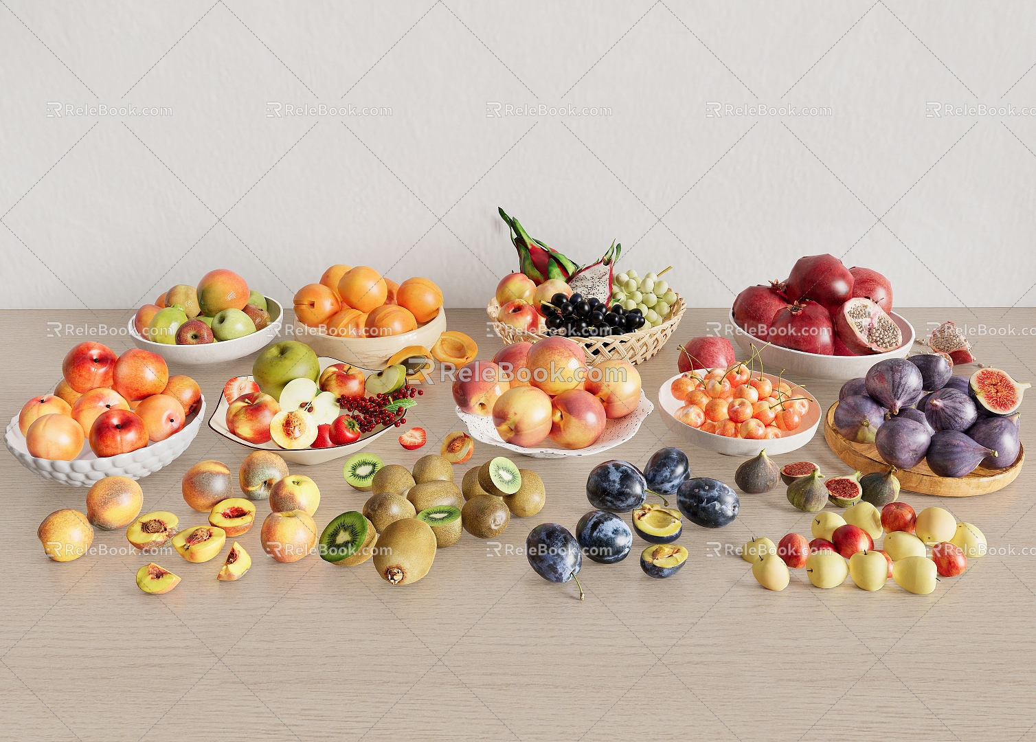 Modern fruit fruit fruit plate fruit frame coconut coconut juice peach fig pomegranate pear juice cherry 3d model