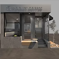 Pocket Coffee Modern Exterior Design With Gray Wall Black Awning Wooden Deck And Tree