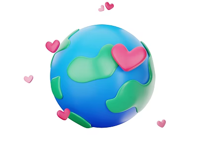 Decorative Ornament Set with Blue Globe Green Patches and Pink Floating Hearts 3d model