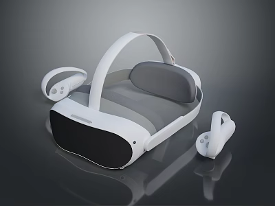White Modern VR Headset With Controllers And Comfortable Padding Design 3d model