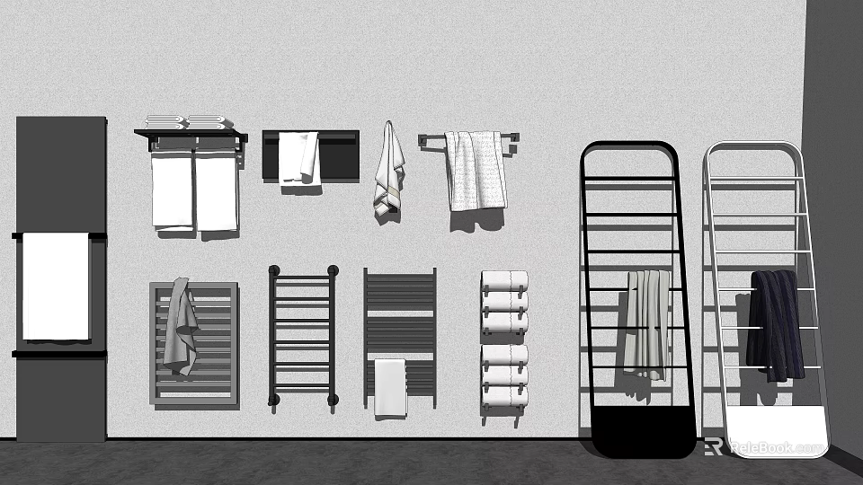 Modern Functional Bathroom Racks With Wall Mounted Designs And Towel Holders 3d model 