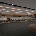 Large Modern Conference Room With Tiered Seating Wooden Walls And Ceiling Lighting Design
