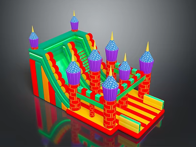 Kids Inflatable Castle with Colorful Slides and Spire Towers for Play Fun 3d model