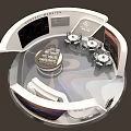 Modern Exhibition Booth Design With Curved Structure Display Screens And Tables For Zhonggang Real Estate