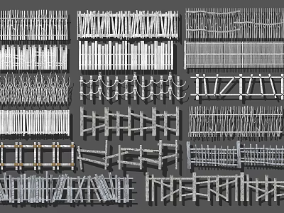 Collection of Various Fence Designs With Wooden Picket Metal Rail And Woven Patterns 3d model