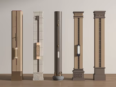 Decorative Columns with Various Architectural Designs and Material Finishes in Modern 3d model