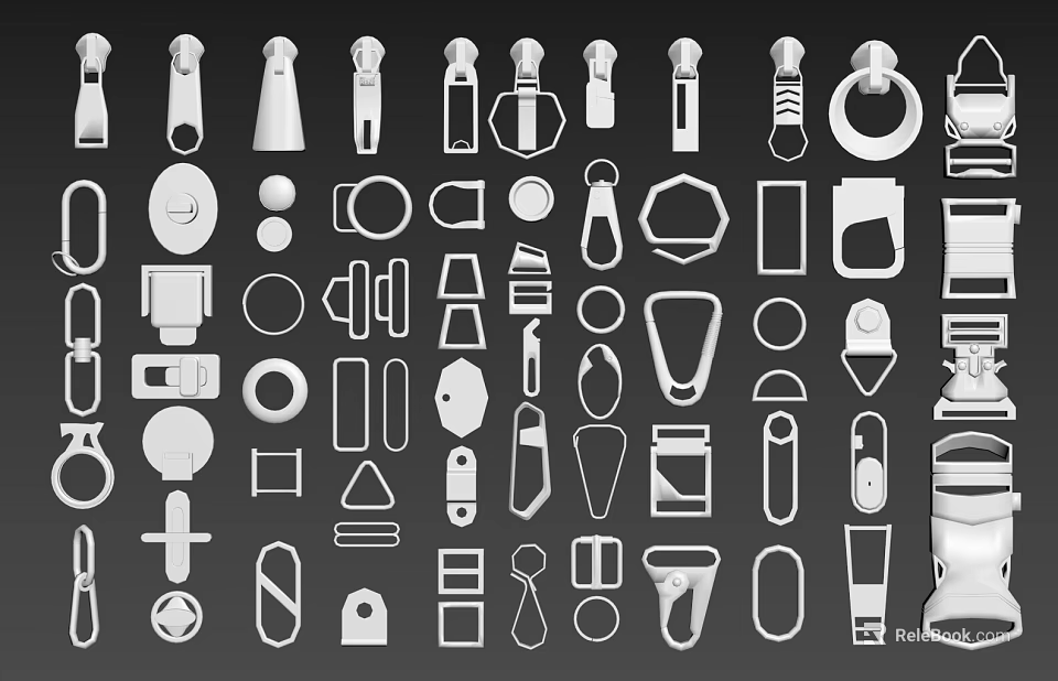 Set of Diverse White Shaped Icons Including Tools and Design Symbols 3d model 
