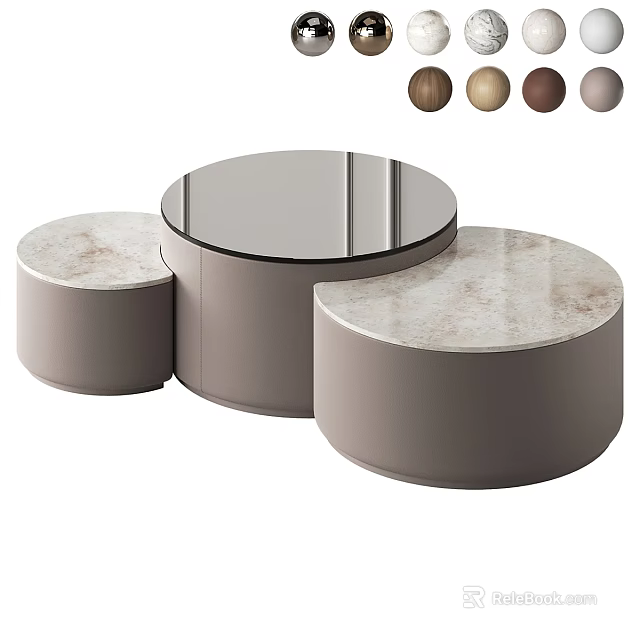 Modern Round Nesting Coffee Tables Set with Marble Top Gray Finish and Multiple Color Options 3d model