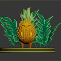 Cute Cartoon Pineapple Character With Green Leaves Standing On Yellow Rimmed Green Base