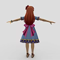 3D Character With Red Hair Blue Dress Pink Belt Yellow Purple Trim Sandals Arms Outstretched