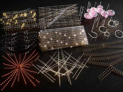 Various Decorative Lights With String Star And Circular Designs For Festive Decoration 3d model